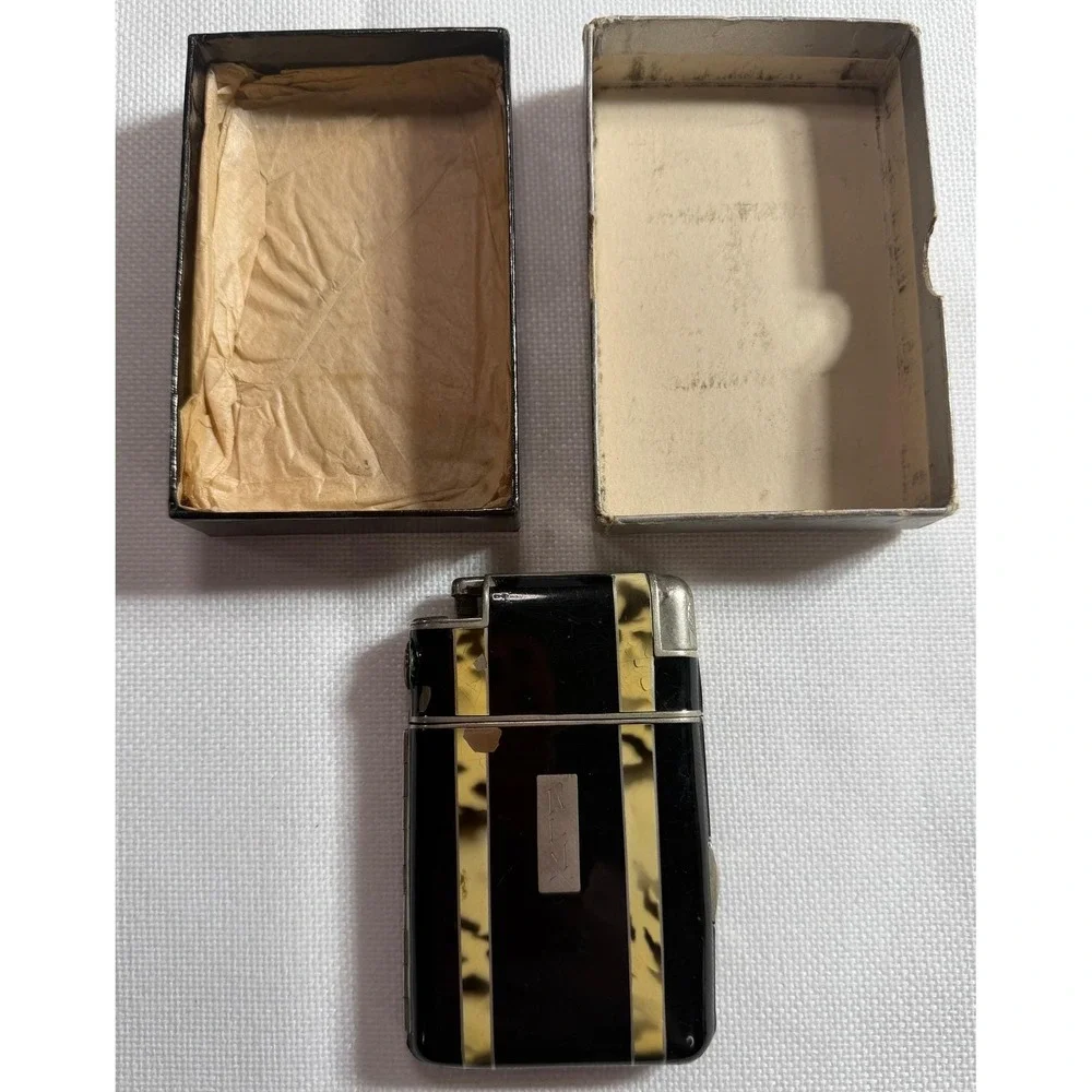VTG Marathon Slide-A-Lite Cigarette Case‎ Lighter Art Deco Enamel Tortoise Box